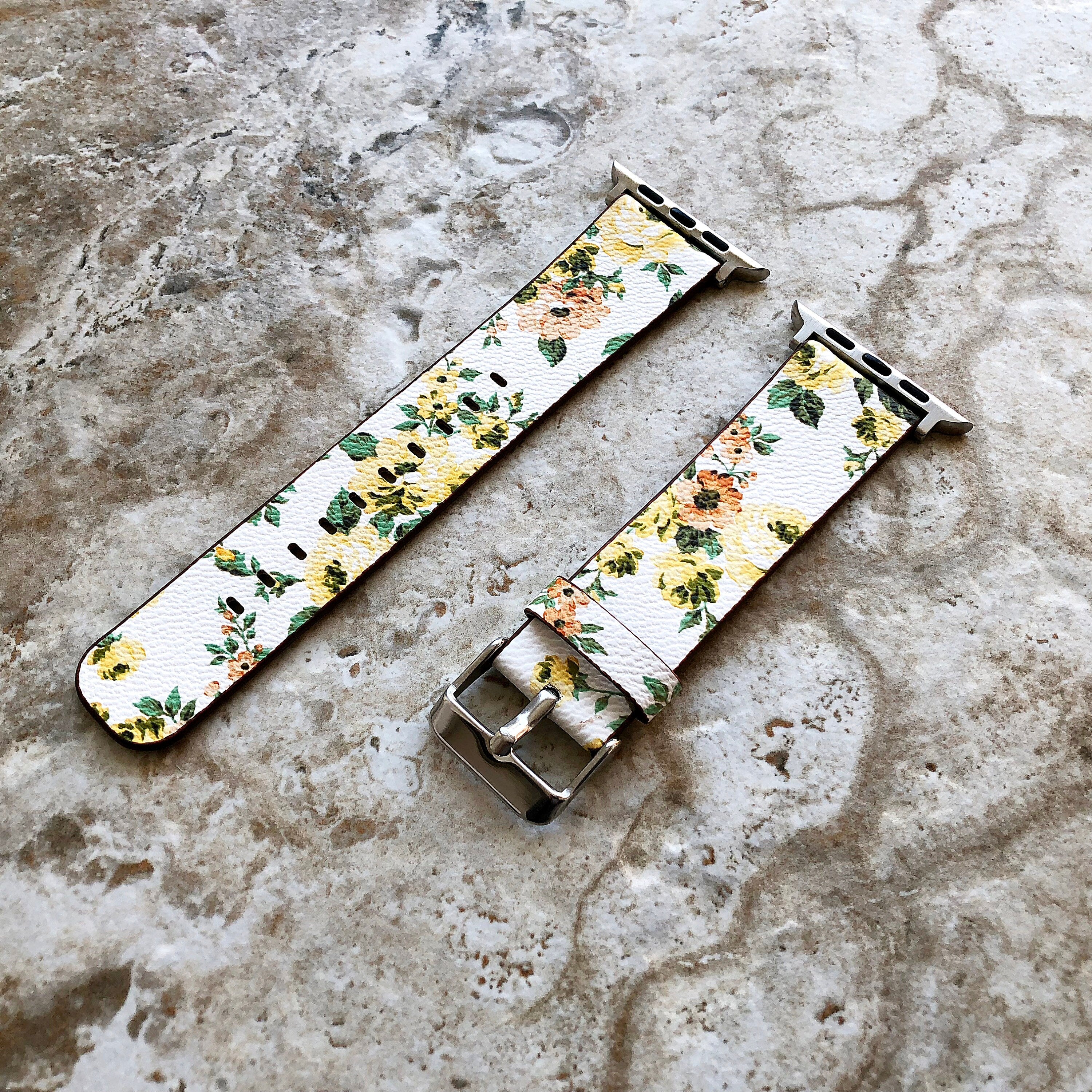 Apple Yellow Floral FL-1 for iWatch Ultra 2 49mm and 9 8 Series 41mm 45mm Case Soft Leather Band Strap Bracelet - Ready to Attach
